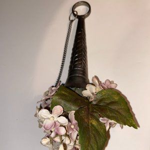Vintage Silver Floral wall flower drying cone holder. Cottage Core